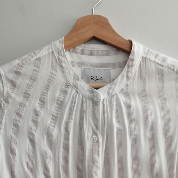 Rails Eloise Button Up in Carrera Metallic Stripe White Mandarin Collar Small - Picture 4 of 15